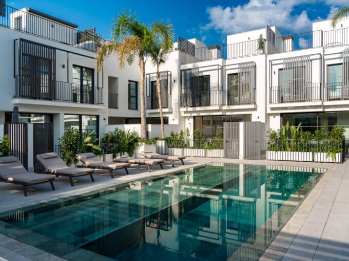 New build townhouse exterior in Portixol, Mallorca
